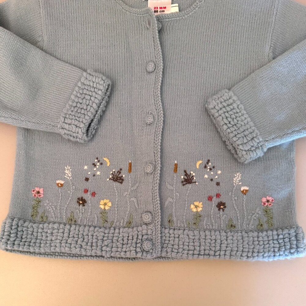 Vintage Jacadi NWOT Girls Wool Blend Blue Cardigan size 18-24 months Embroidered - Picture 3 of 14
